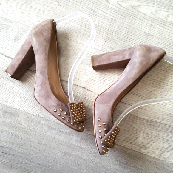 J CREW "ETTA" STUDDED SUEDE BOW FRONT PUMPS. Sz. 7.5. GUC. CUTE!! - Picture 4 of 8